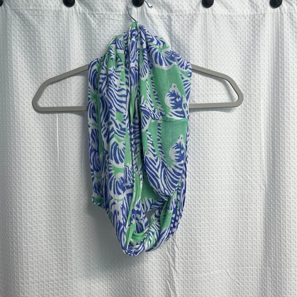 Lilly Pulitzer Riley Blue & Green Infinity Scarf Zebra Print Preppy‎ Dopamine